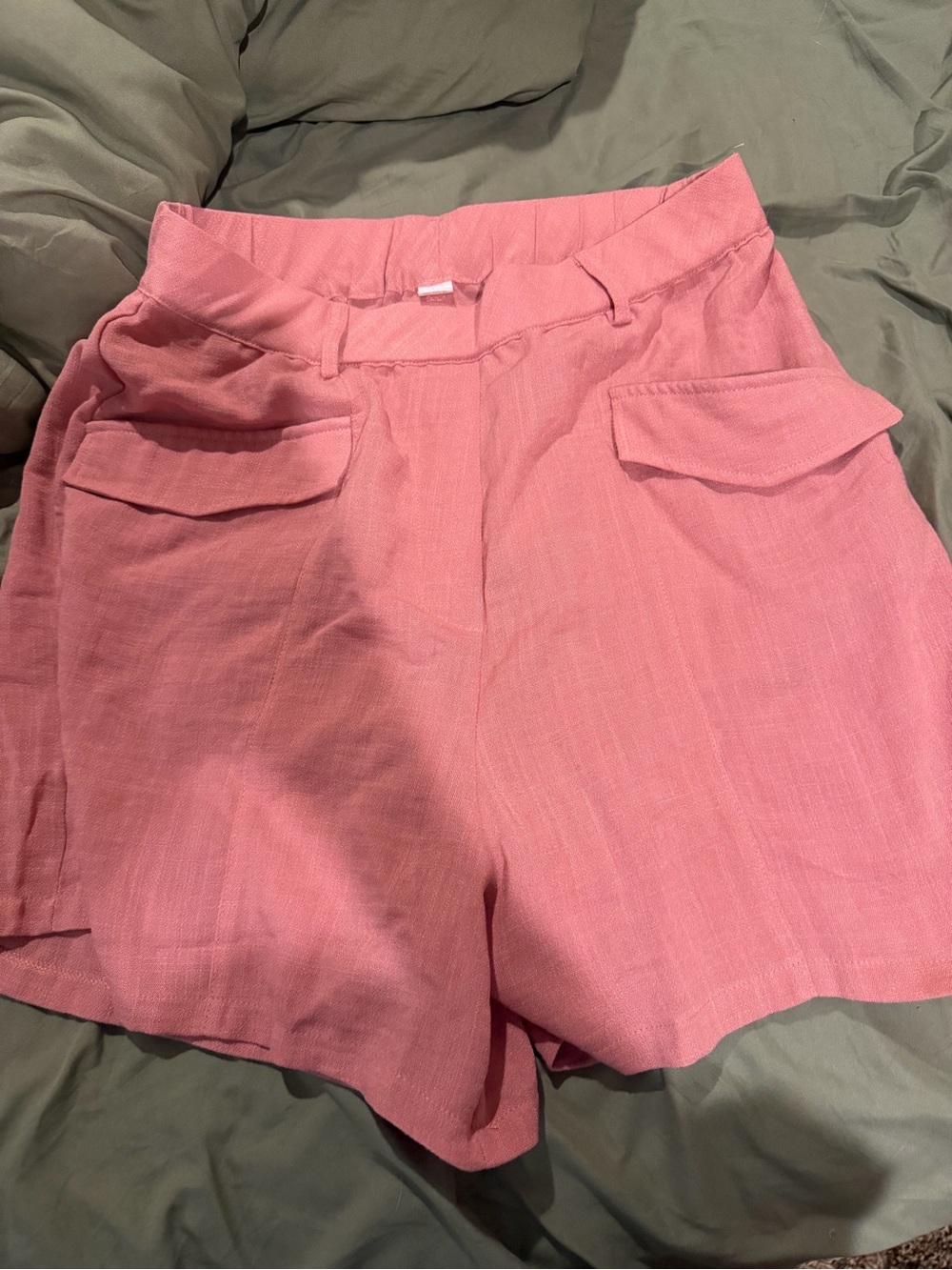 HALARA Pink High-Waist Linen-Blend Bermuda Shorts
